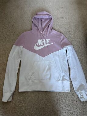 Nike Women's Pink and White Colorblock Hoodie